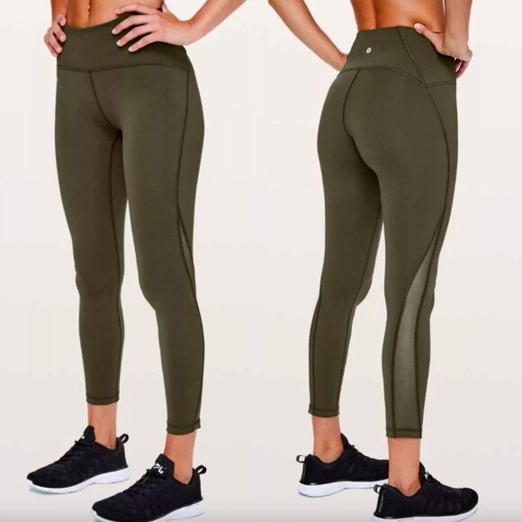 Lululemon Train Times 7/8 Pant 25" Mesh Workout Leggings in Dark Olive 10